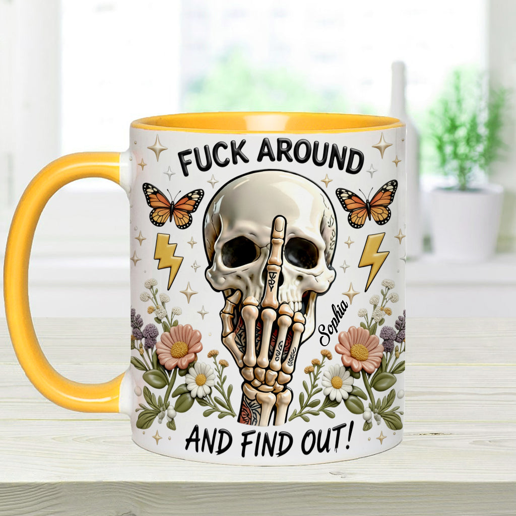 Probier's aus und finde es heraus – personalisierte Tasse und Untersetzer mit Totenkopf-Akzent