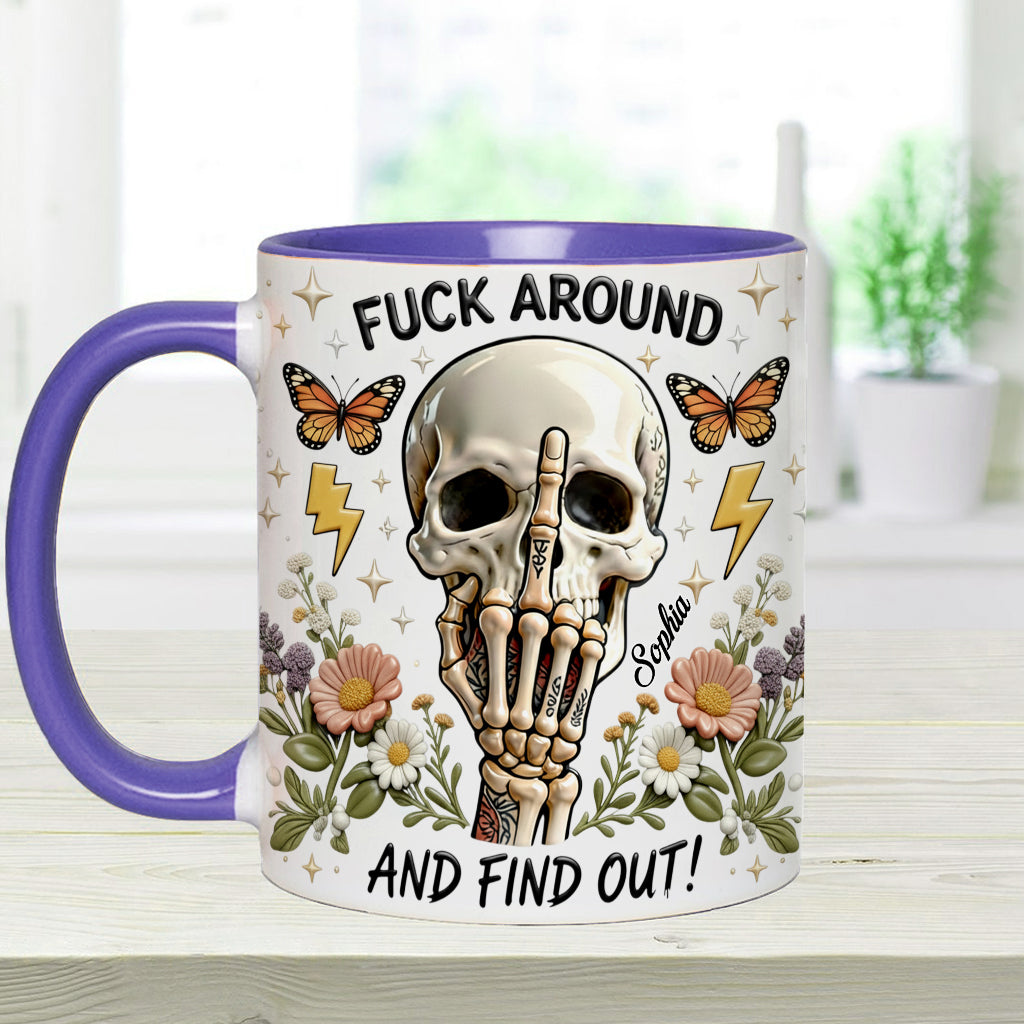 Probier's aus und finde es heraus – personalisierte Tasse und Untersetzer mit Totenkopf-Akzent