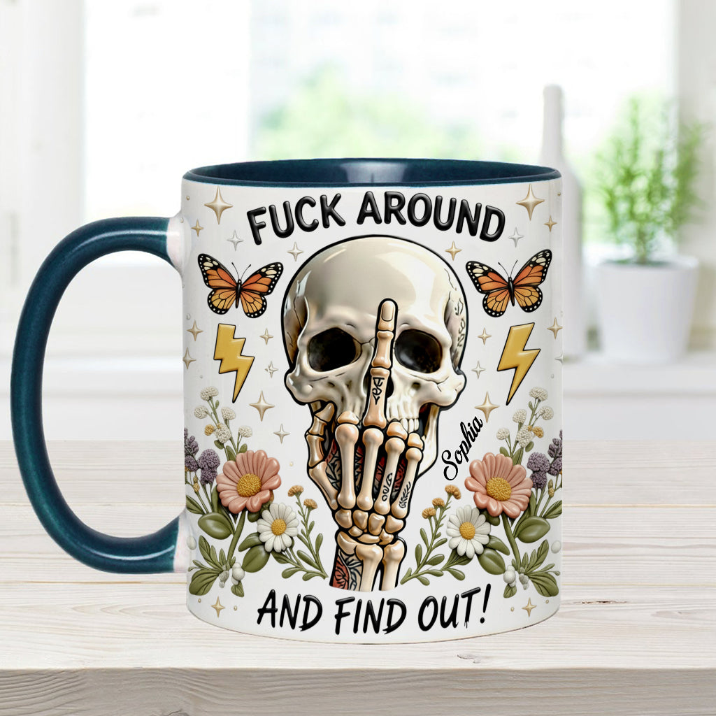 Probier's aus und finde es heraus – personalisierte Tasse und Untersetzer mit Totenkopf-Akzent