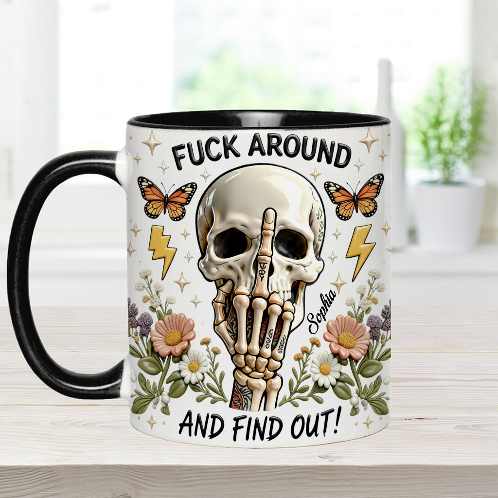 Probier's aus und finde es heraus – personalisierte Tasse und Untersetzer mit Totenkopf-Akzent