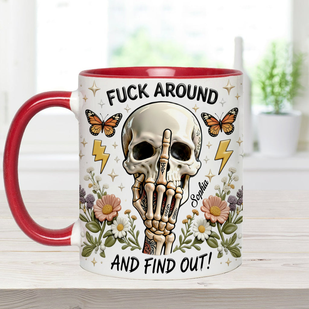 Probier's aus und finde es heraus – personalisierte Tasse und Untersetzer mit Totenkopf-Akzent