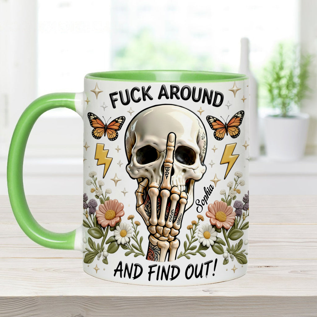 Probier's aus und finde es heraus – personalisierte Tasse und Untersetzer mit Totenkopf-Akzent
