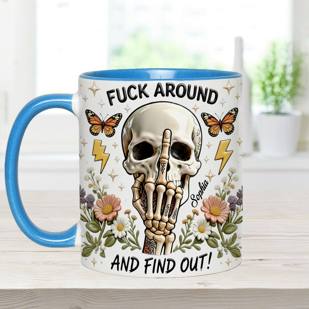 Probier's aus und finde es heraus – personalisierte Tasse und Untersetzer mit Totenkopf-Akzent