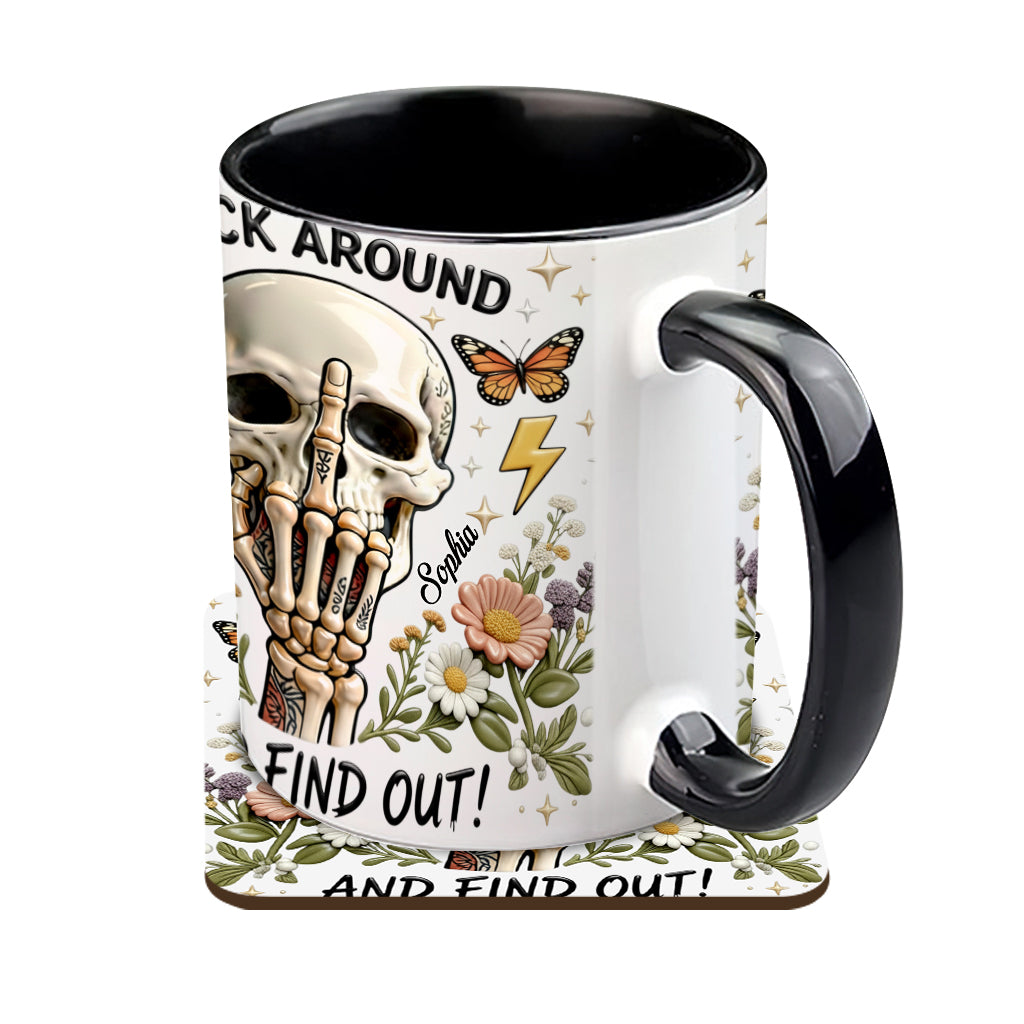 Probier's aus und finde es heraus – personalisierte Tasse und Untersetzer mit Totenkopf-Akzent