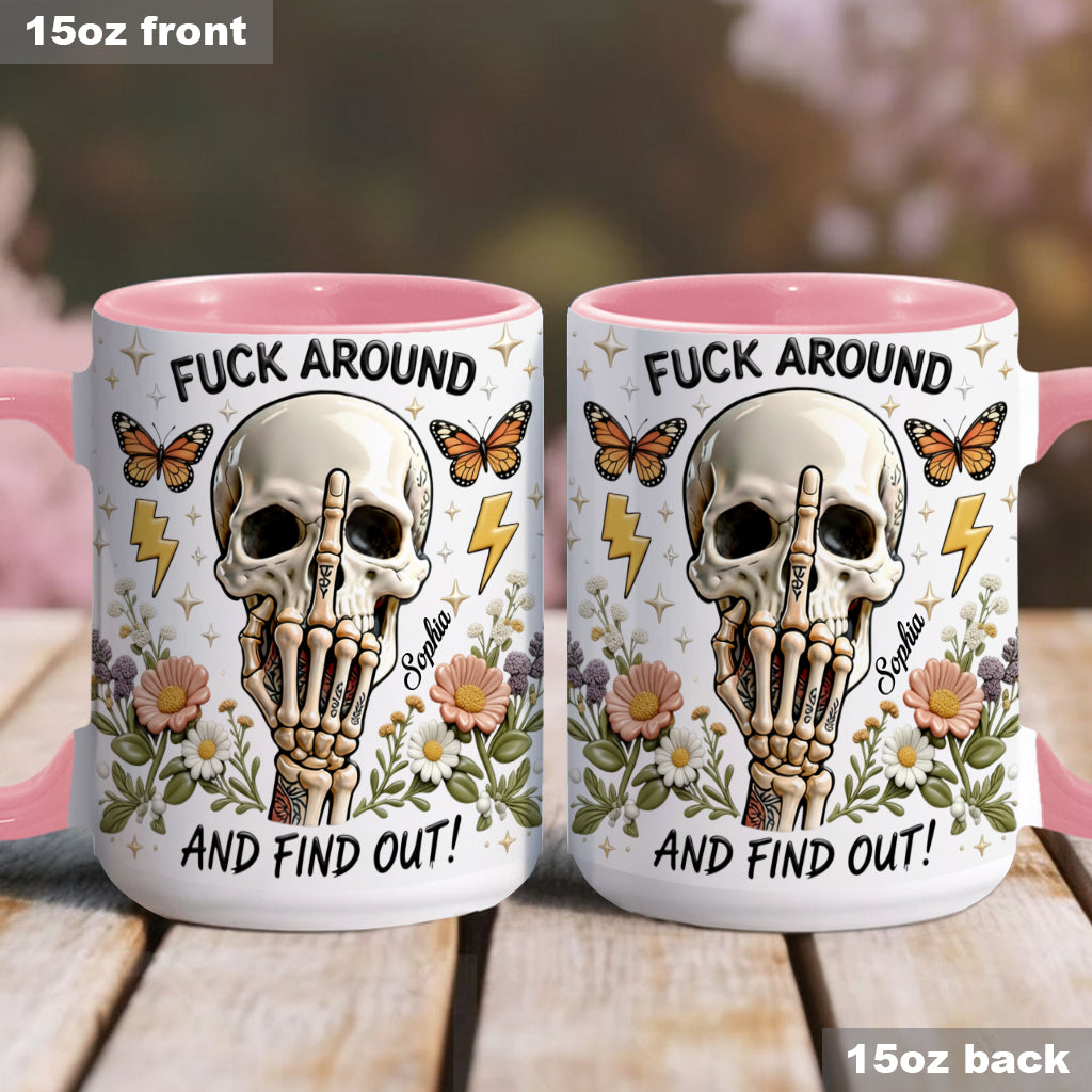 Probier's aus und finde es heraus – personalisierte Tasse und Untersetzer mit Totenkopf-Akzent