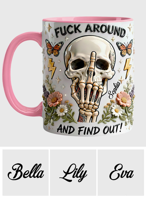 Probier's aus und finde es heraus – personalisierte Tasse und Untersetzer mit Totenkopf-Akzent