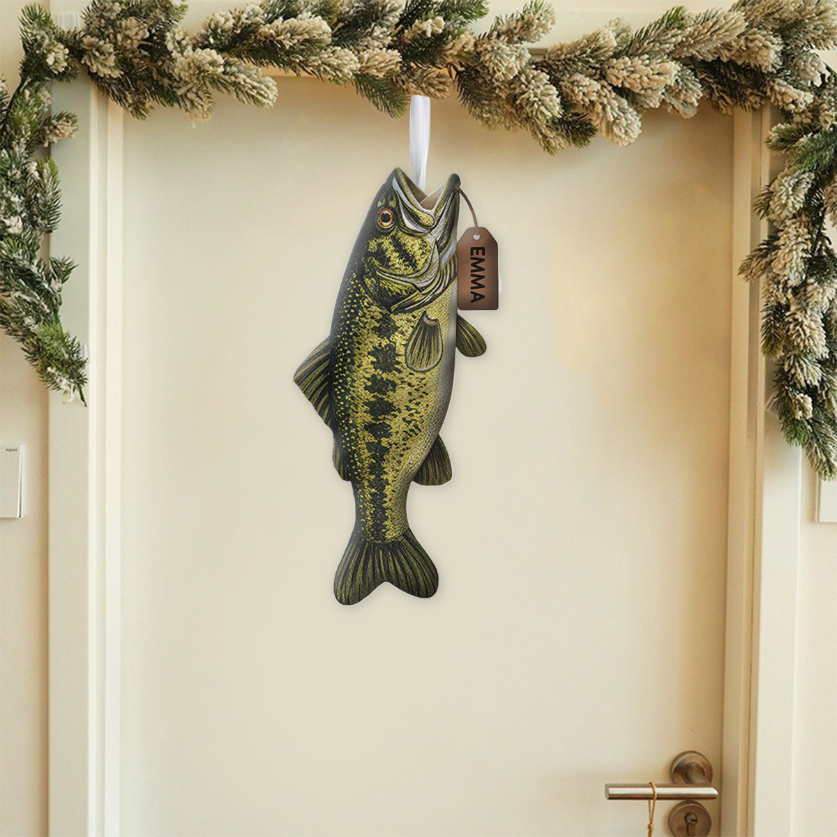 Fröhliche Fischweihnachten – personalisierter Weihnachtsstrumpf in Anglerform