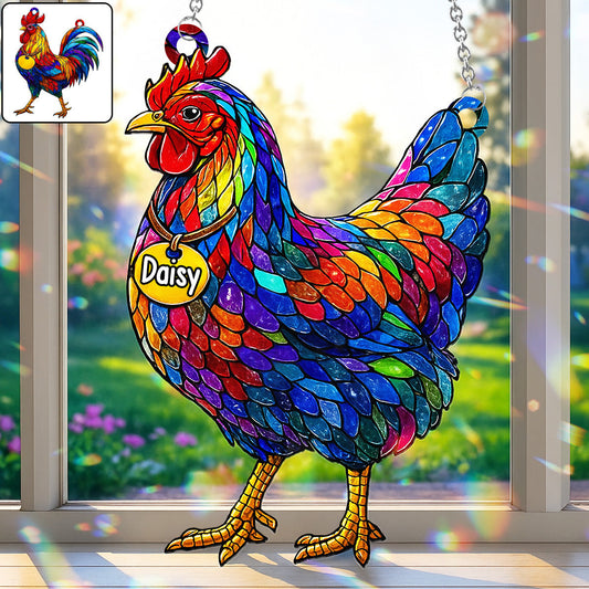 Stunning Chicken And Rooster - Personalized Chicken Window Hanging Suncatcher Ornament