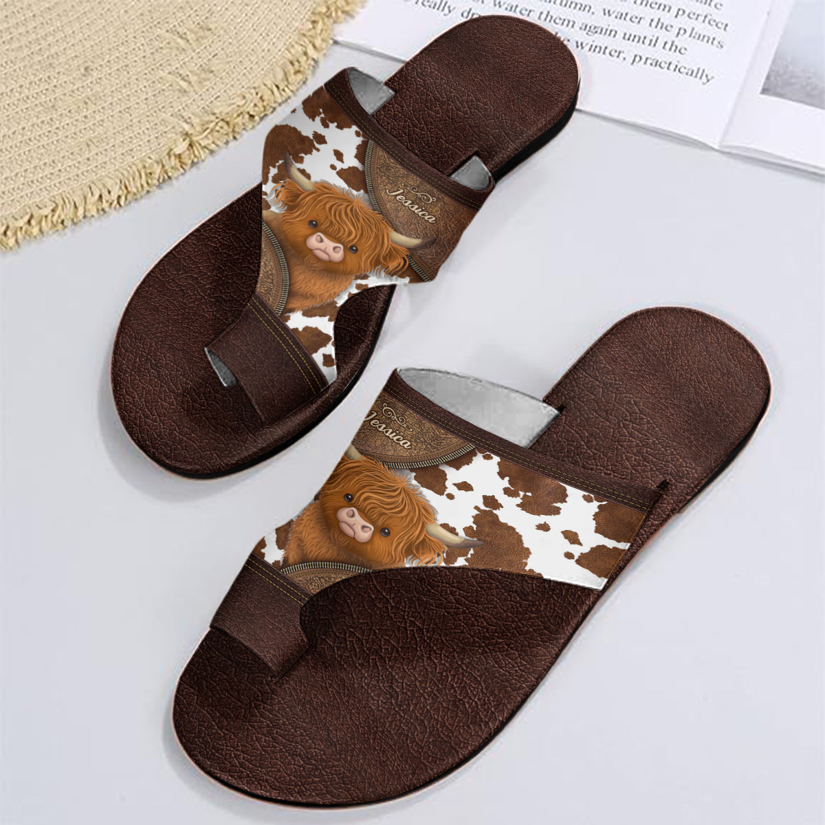 Liebe zum Hochlandrind – Personalisierte Hochlandrind-Sandalen mit offener Zehenpartie