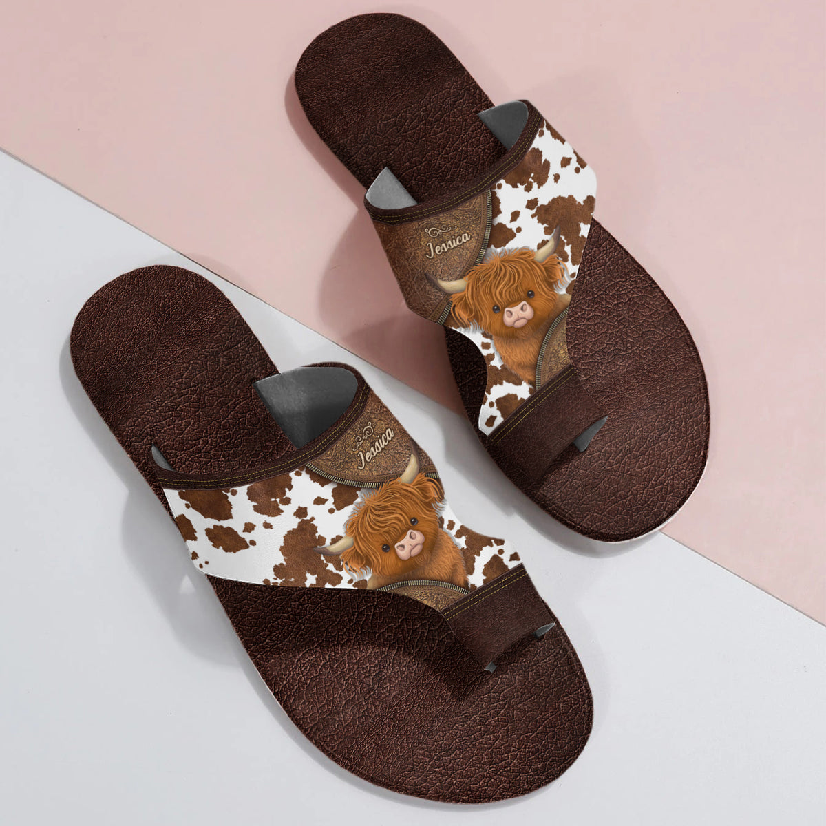 Liebe zum Hochlandrind – Personalisierte Hochlandrind-Sandalen mit offener Zehenpartie