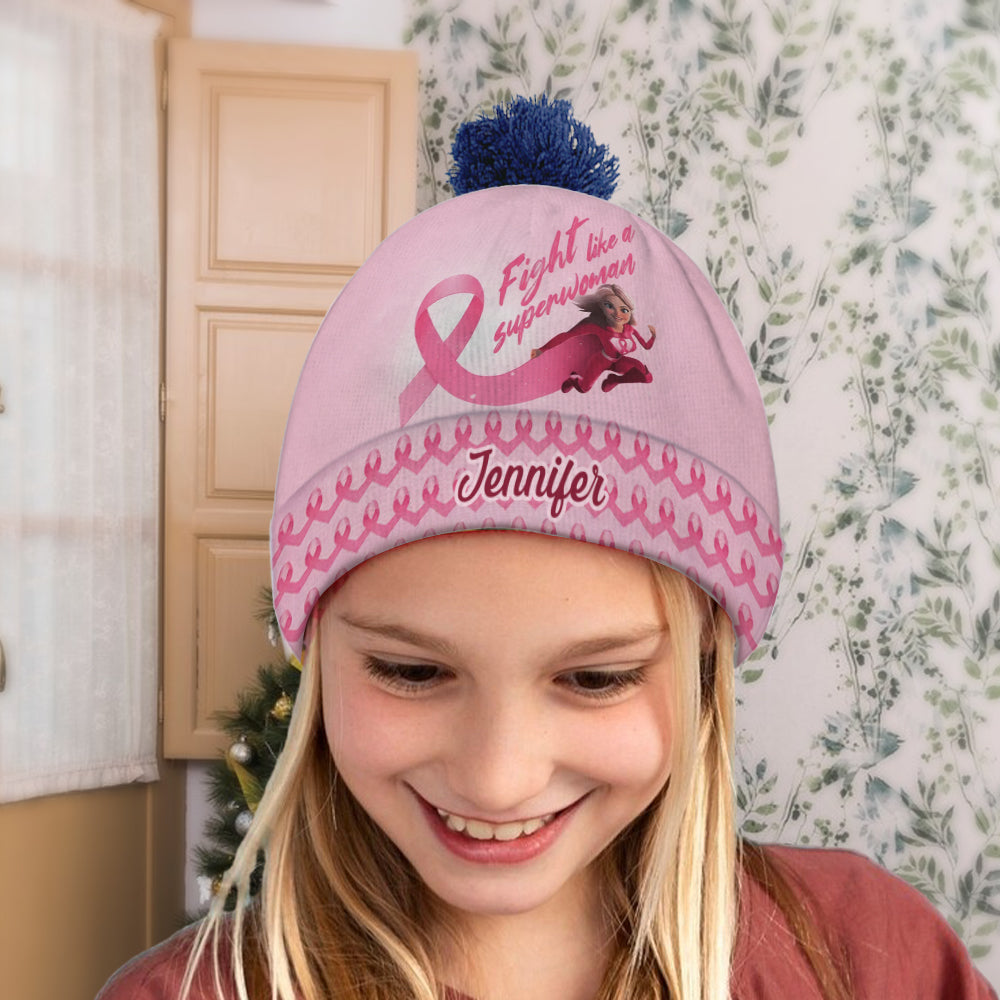 Kämpfe wie eine Superheldin, Brustkrebsvorsorge – Personalisierte Mütze zur Brustkrebsvorsorge