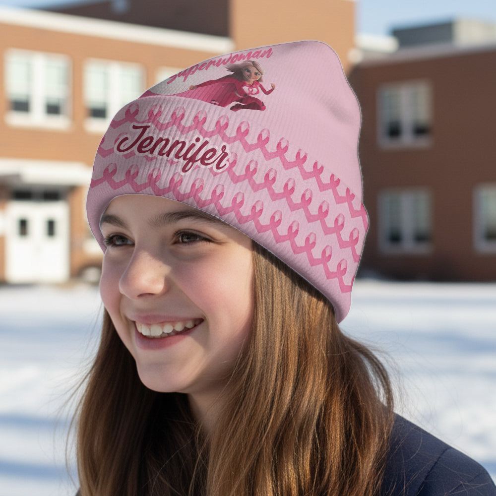 Kämpfe wie eine Superheldin, Brustkrebsvorsorge – Personalisierte Mütze zur Brustkrebsvorsorge