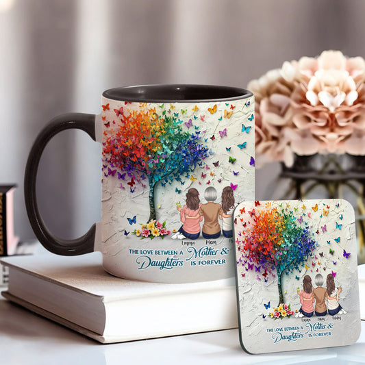 Mutter und Tochter – für immer verbunden – Personalisierte Tasse mit Muttermotiv