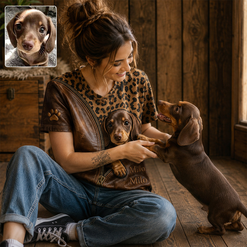 Peeking Pet - Personalisierte Hund T-Shirt mit V-Ausschnitt
