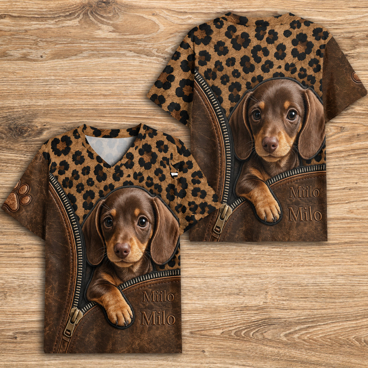 Peeking Pet - Personalisierte Hund T-Shirt mit V-Ausschnitt
