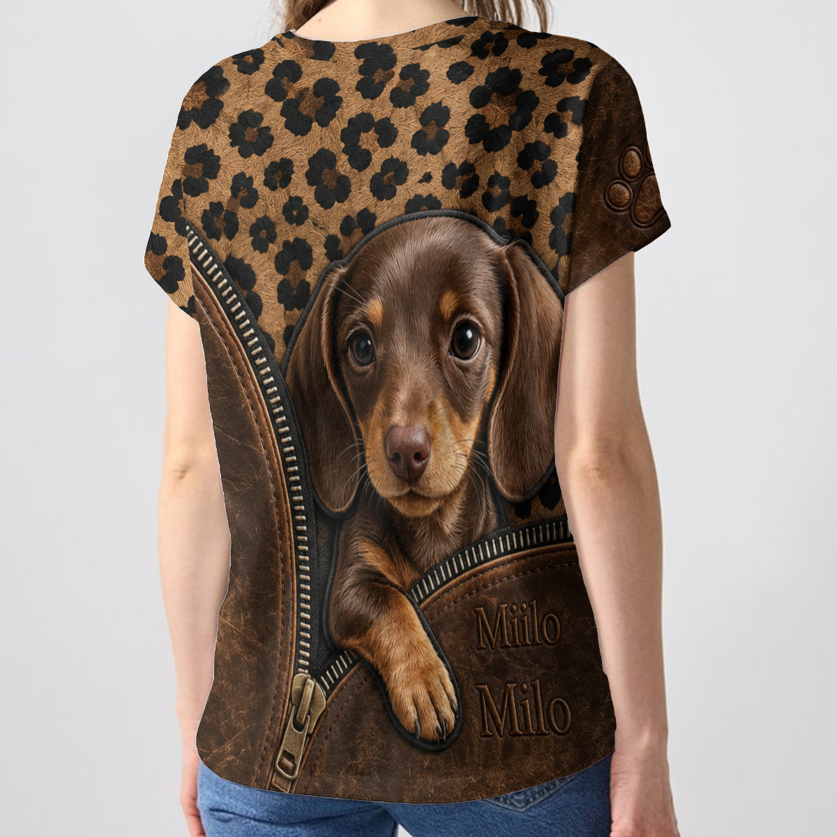 Peeking Pet - Personalisierte Hund T-Shirt mit V-Ausschnitt