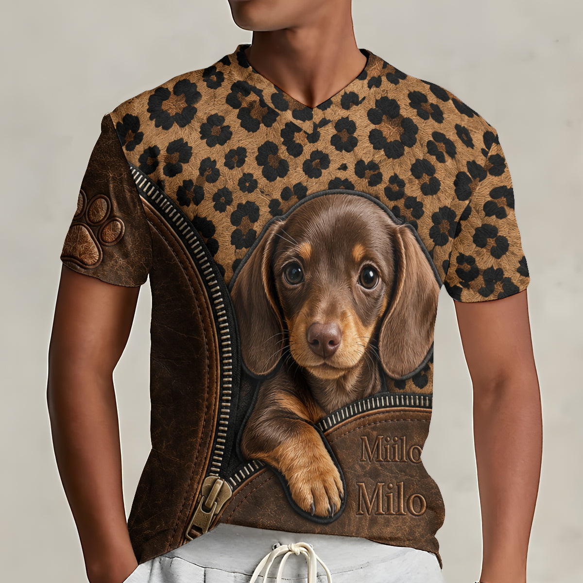 Peeking Pet - Personalisierte Hund T-Shirt mit V-Ausschnitt