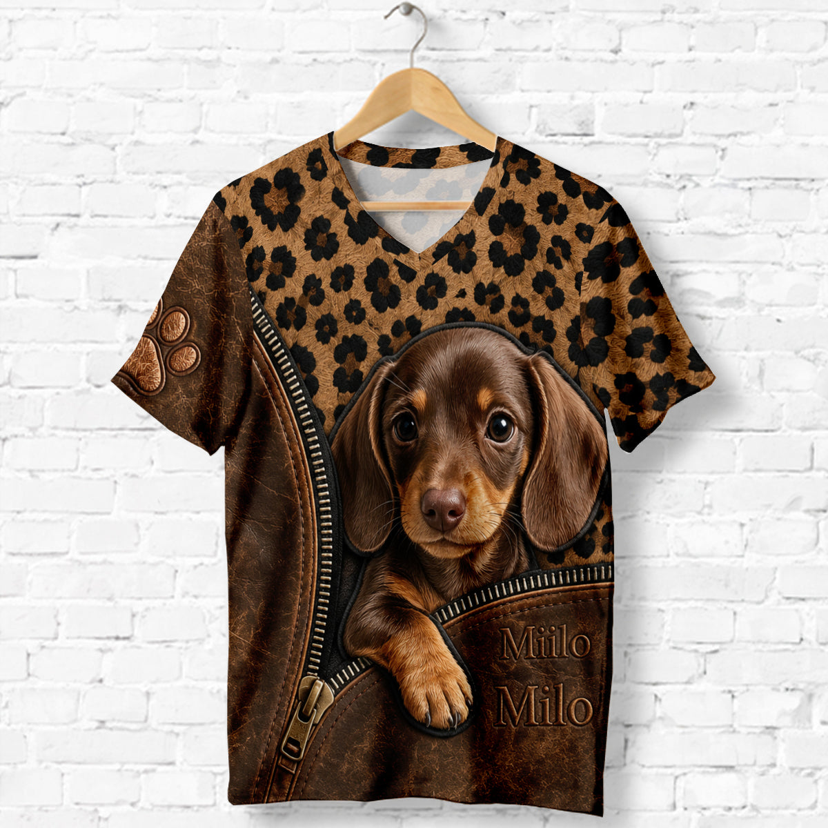 Peeking Pet - Personalisierte Hund T-Shirt mit V-Ausschnitt