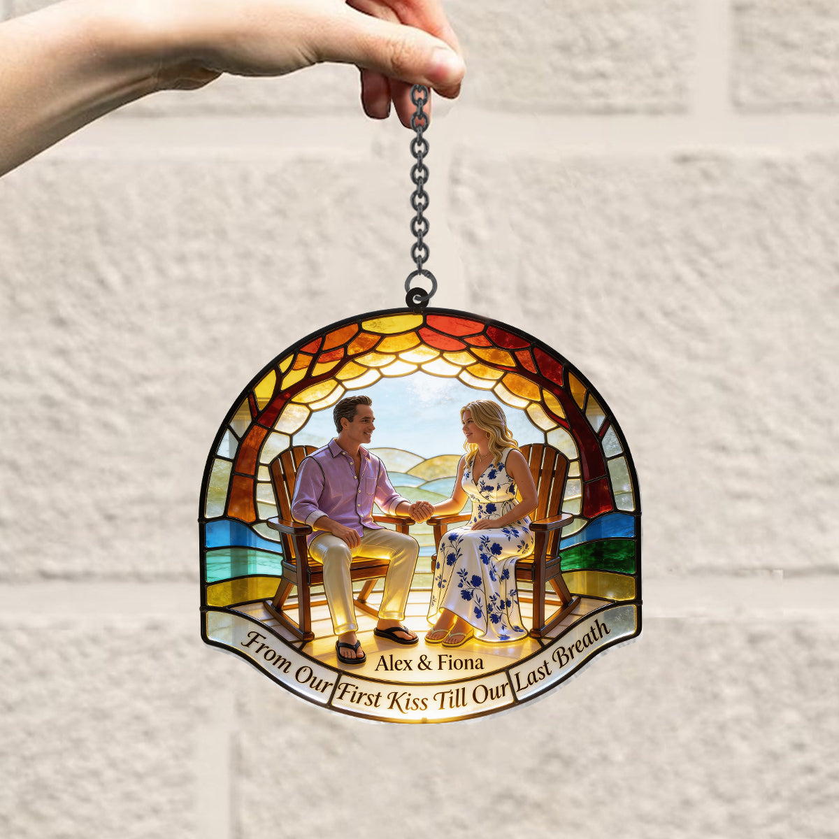 From Our First Kiss Till Our Last Breath - Personalized Couple Window Hanging Suncatcher Ornament