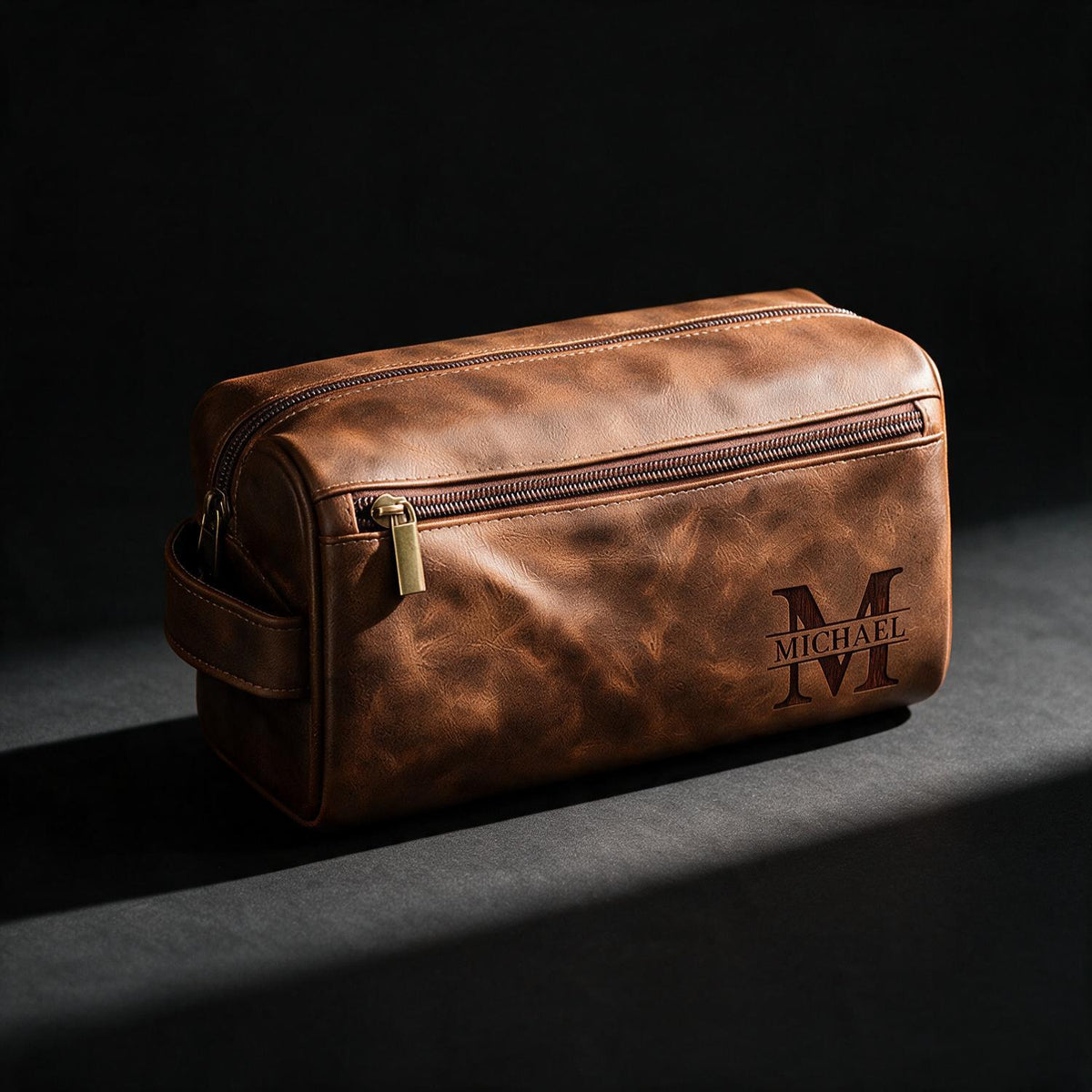 Personalized Monogrammed Brown Leather Toiletry Bag, Gift for Men