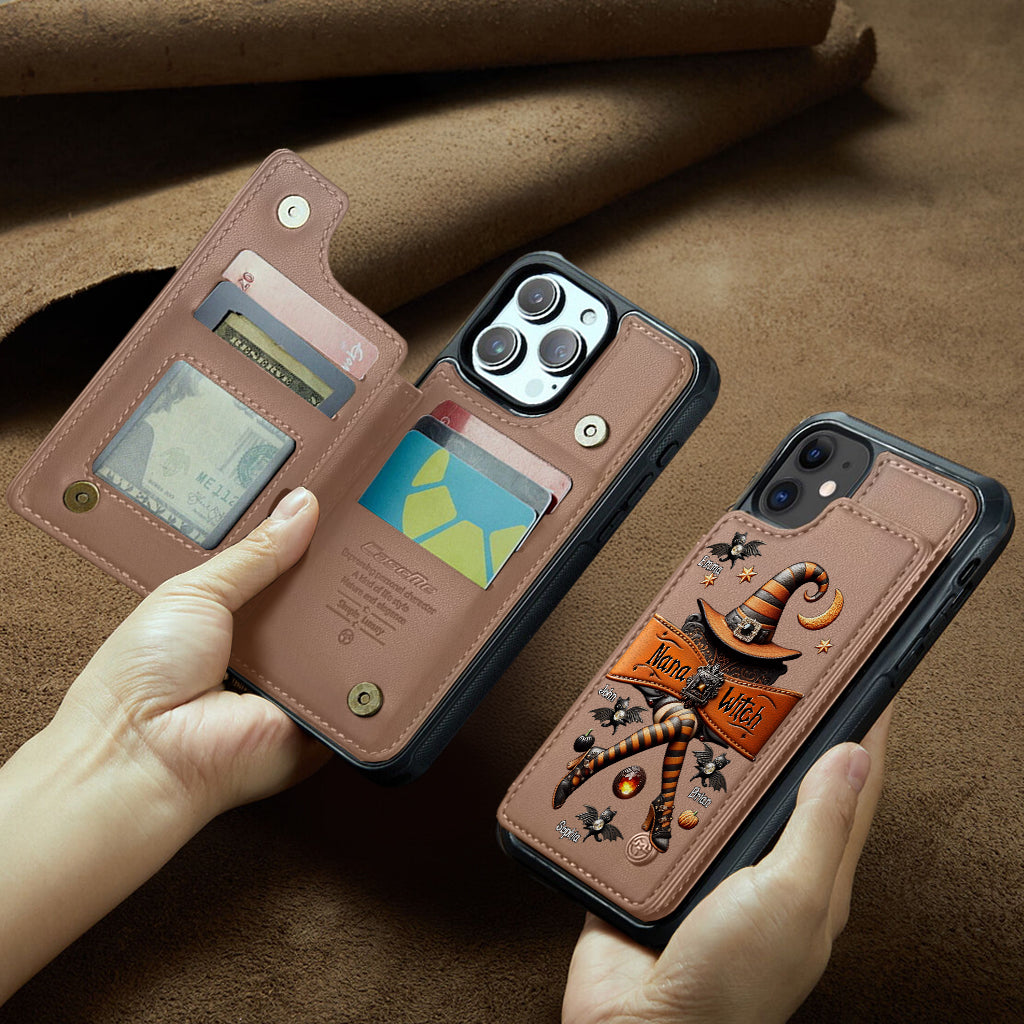 Halloween-Geschenk für Oma und Hexenmutter – Personalisierte Handyhülle mit Geldbörsenfunktion