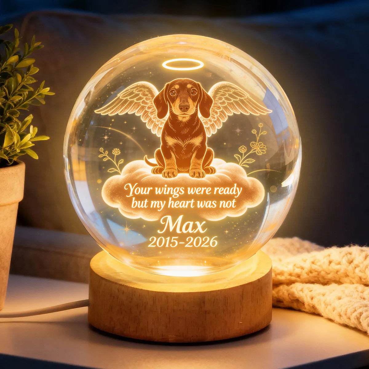 Your Wings Were Ready - Personalized Dog Crystal Ball Night Light