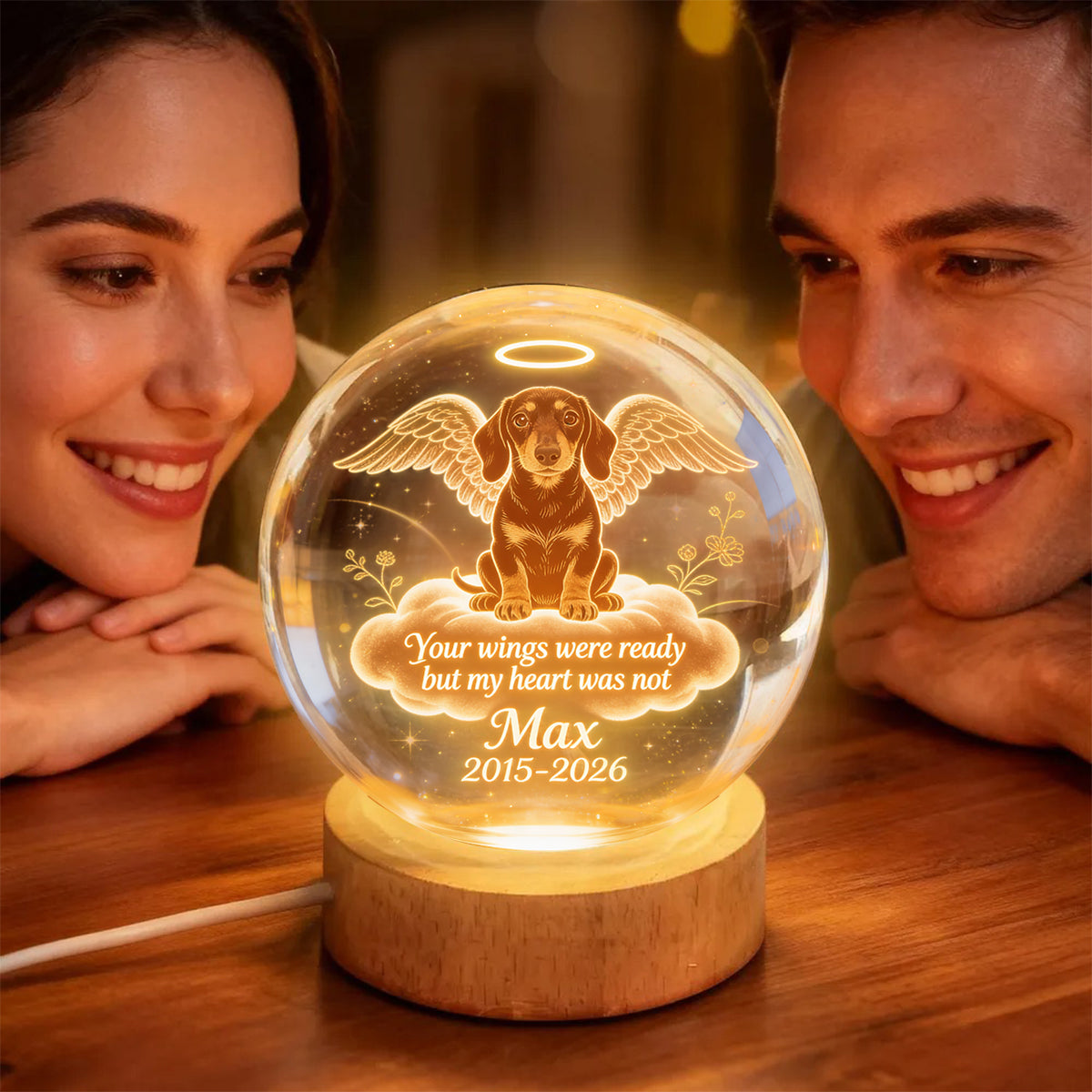 Your Wings Were Ready - Personalized Dog Crystal Ball Night Light