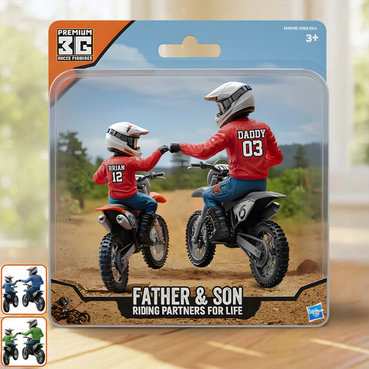 Dirtbike-Papa und Kind – Personalisierte, individuell geformte Acrylplakette mit Dirtbike-Motiv