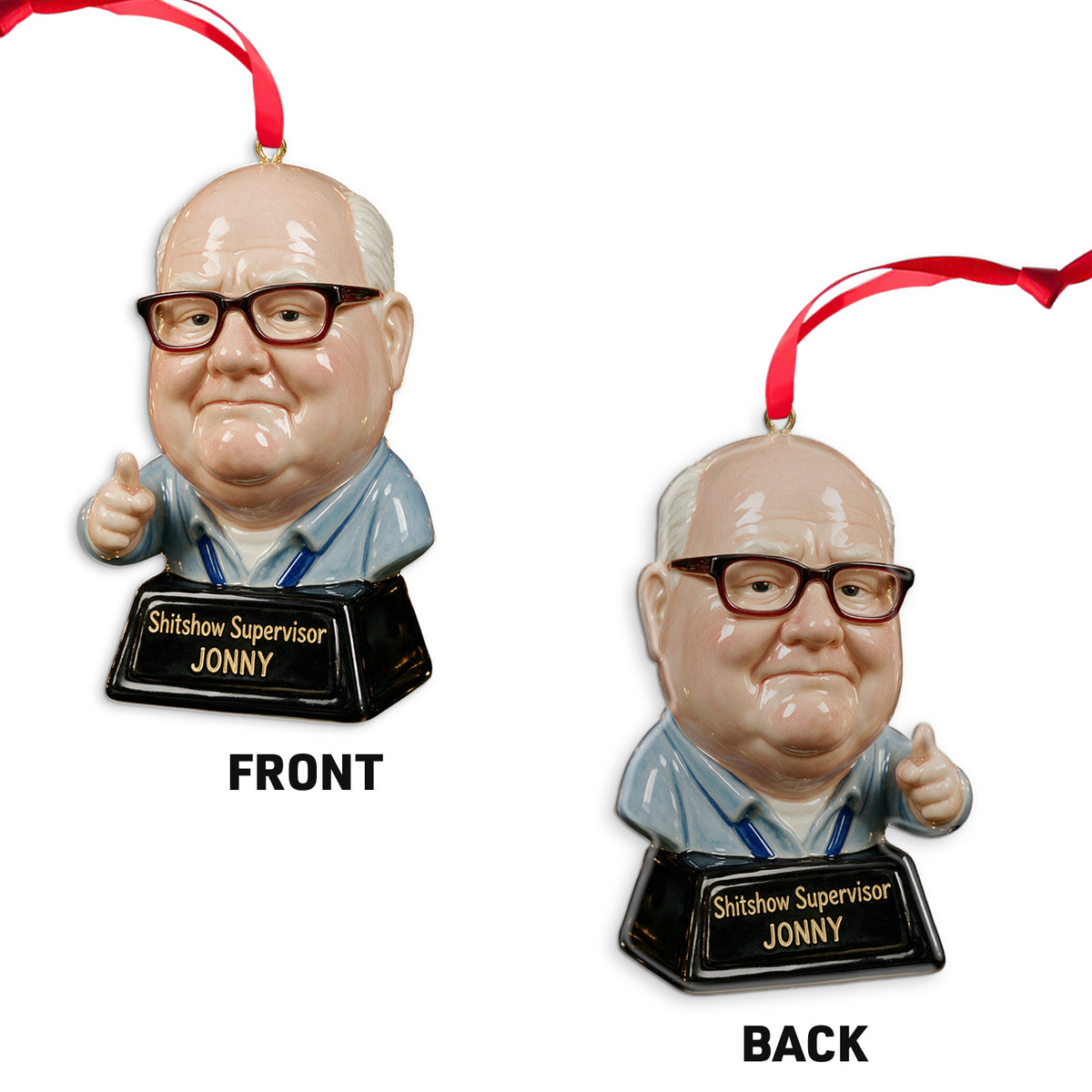 Funny Gift Cartoonish Exaggerated Mascot Caricature Style - Personalized Colleague Custom Shape Ceramic Ornament