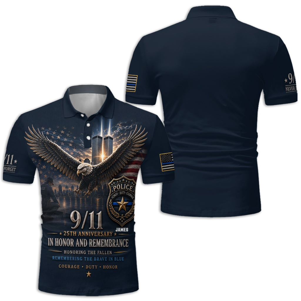 9/11 25. Jahrestag Gedenkveranstaltung - Personalisierte Polizeibeamten Polo-Shirt