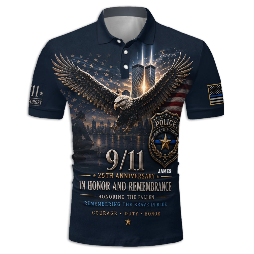 9/11 25. Jahrestag Gedenkveranstaltung - Personalisierte Polizeibeamten Polo-Shirt