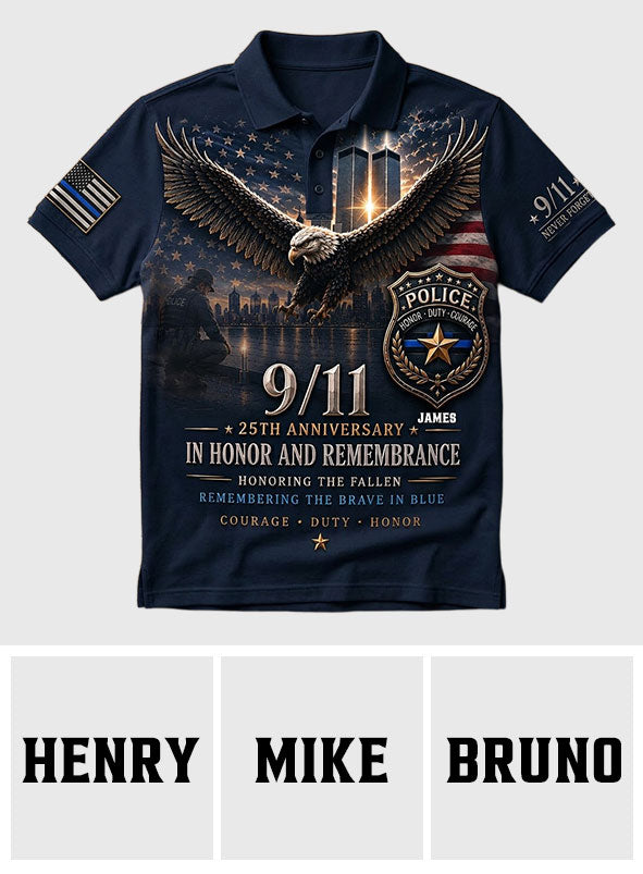 9/11 25. Jahrestag Gedenkveranstaltung - Personalisierte Polizeibeamten Polo-Shirt