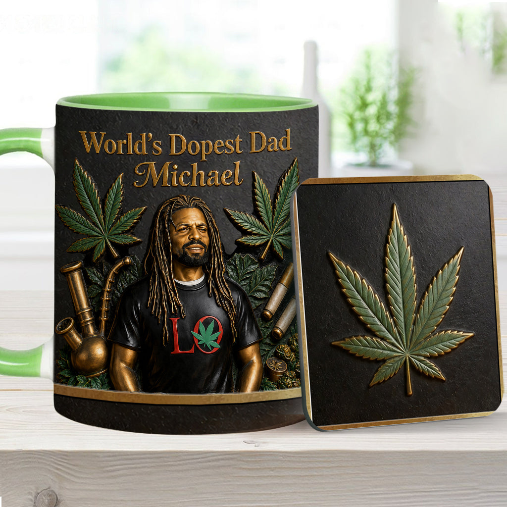 Der coolste Papa der Welt - Personalisierte Weed-Tasse & Untersetzer