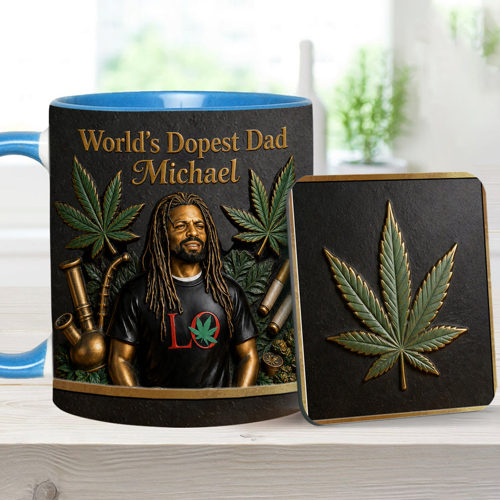 Der coolste Papa der Welt - Personalisierte Weed-Tasse & Untersetzer