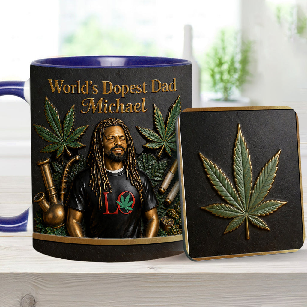 Der coolste Papa der Welt - Personalisierte Weed-Tasse & Untersetzer