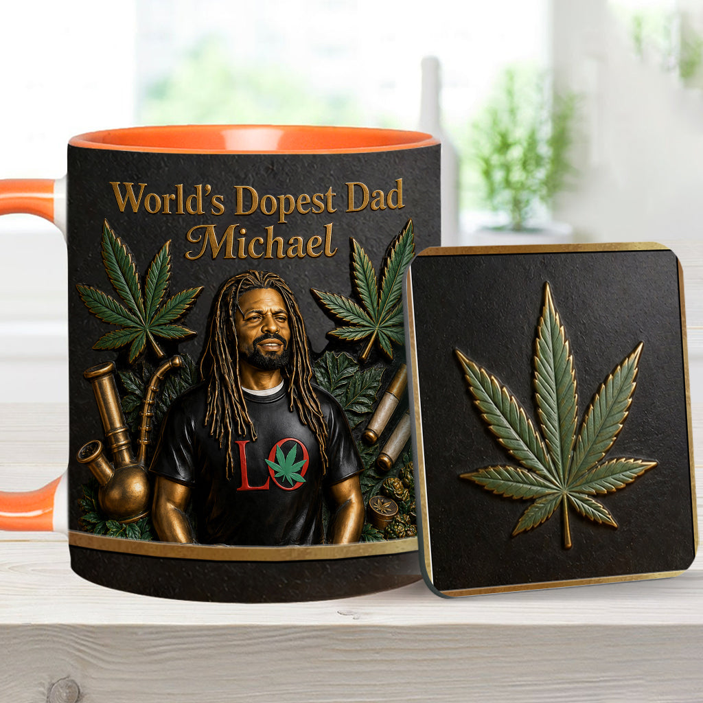 Der coolste Papa der Welt - Personalisierte Weed-Tasse & Untersetzer