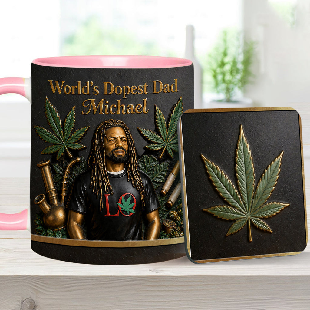Der coolste Papa der Welt - Personalisierte Weed-Tasse & Untersetzer