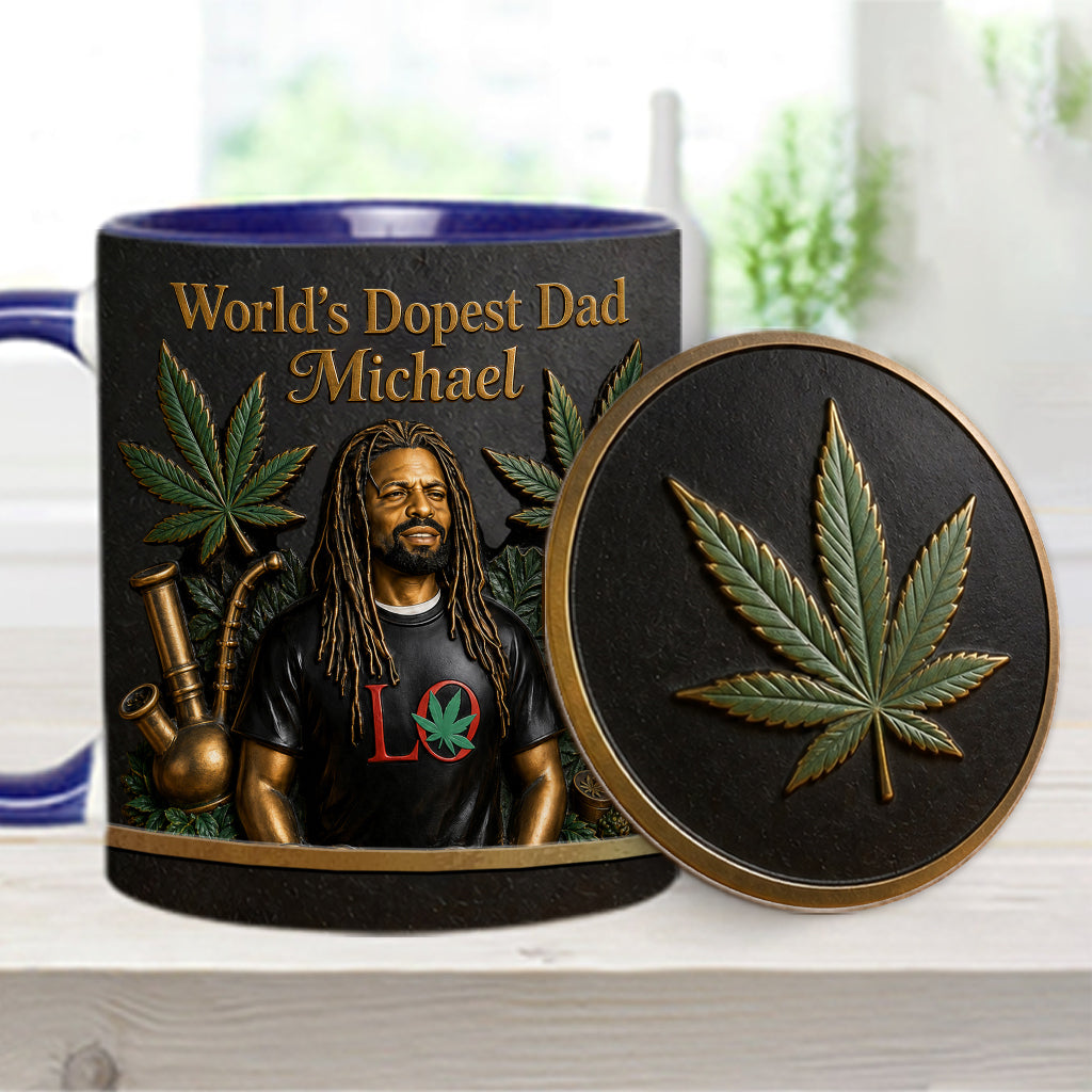 Der coolste Papa der Welt - Personalisierte Weed-Tasse & Untersetzer