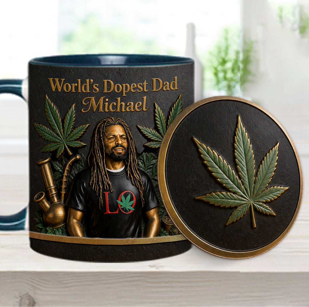 Der coolste Papa der Welt - Personalisierte Weed-Tasse & Untersetzer