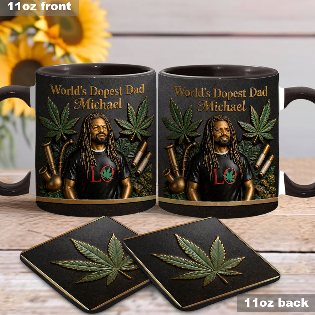 Der coolste Papa der Welt - Personalisierte Weed-Tasse & Untersetzer