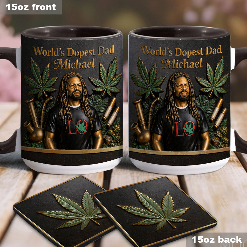 Der coolste Papa der Welt - Personalisierte Weed-Tasse & Untersetzer