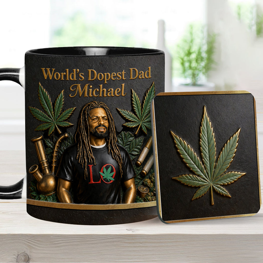 Der coolste Papa der Welt - Personalisierte Weed-Tasse & Untersetzer