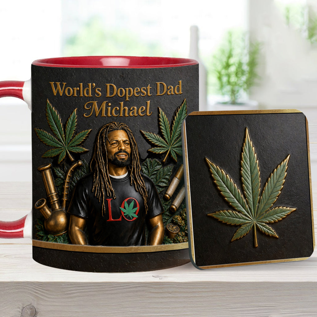 Der coolste Papa der Welt - Personalisierte Weed-Tasse & Untersetzer