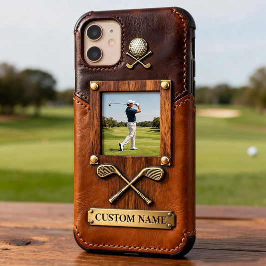 The Memory On The Course - Personalized Golf Leather Phone Case