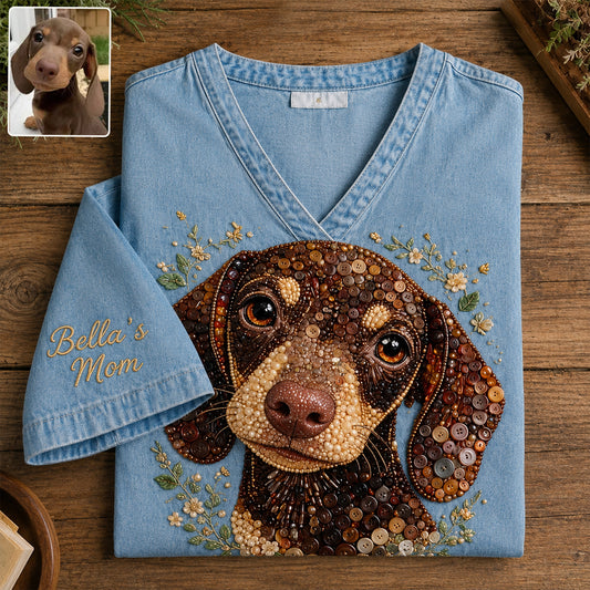 Button Mosaic Art Styled Shirt for Pet Lovers - Personalized Dog Fully Printed V-Neck T-Shirt