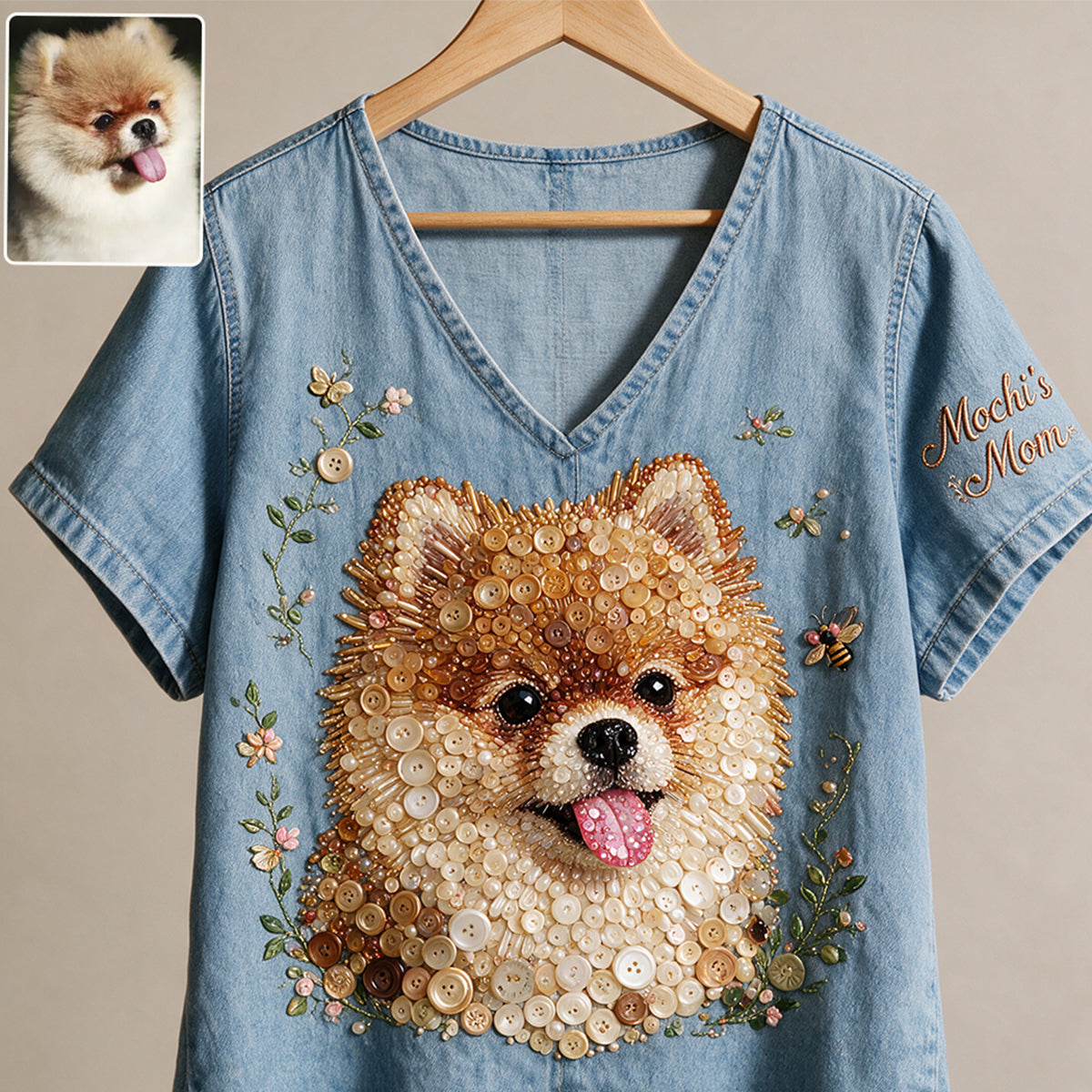 Button Mosaic Art Styled Shirt for Pet Lovers - Personalized Dog Fully Printed V-Neck T-Shirt