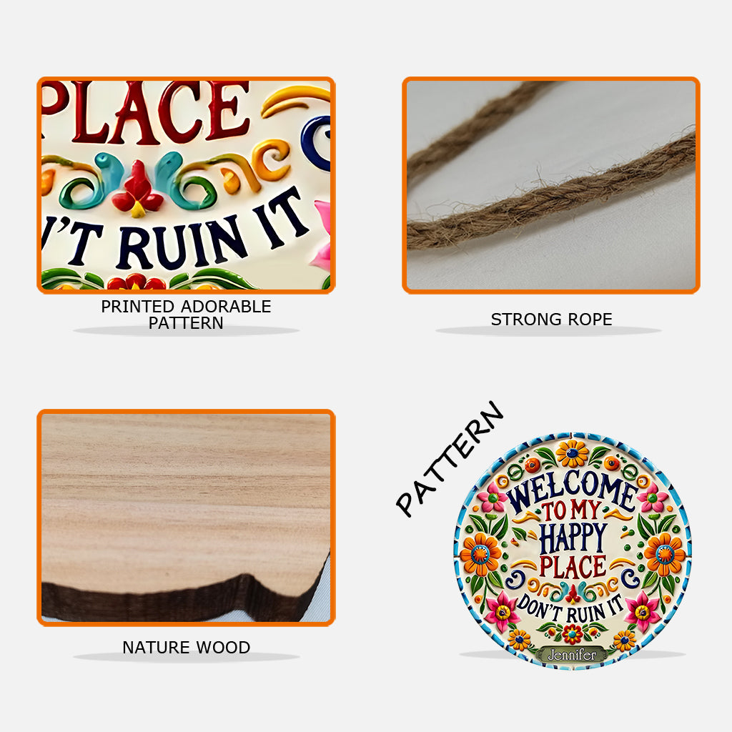 Willkommen in meinem Wohlfühlort – personalisiertes Hippie-Holzschild in individueller Form