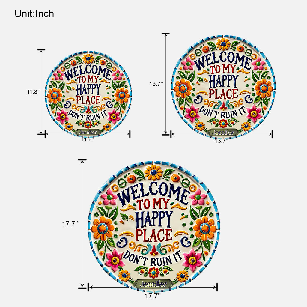 Willkommen in meinem Wohlfühlort – personalisiertes Hippie-Holzschild in individueller Form