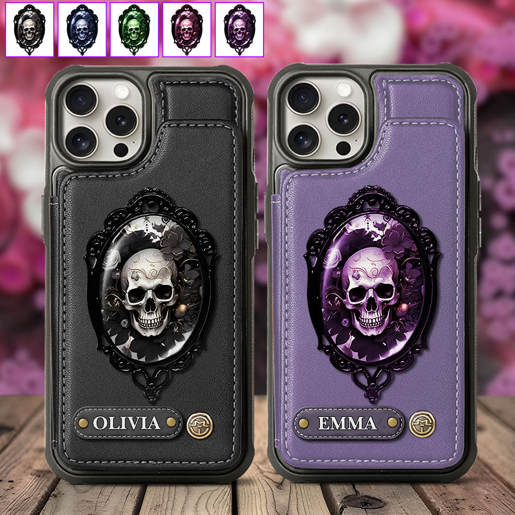 Gothic-Totenkopf mit Blumenmuster – Personalisierte Totenkopf-Handyhülle