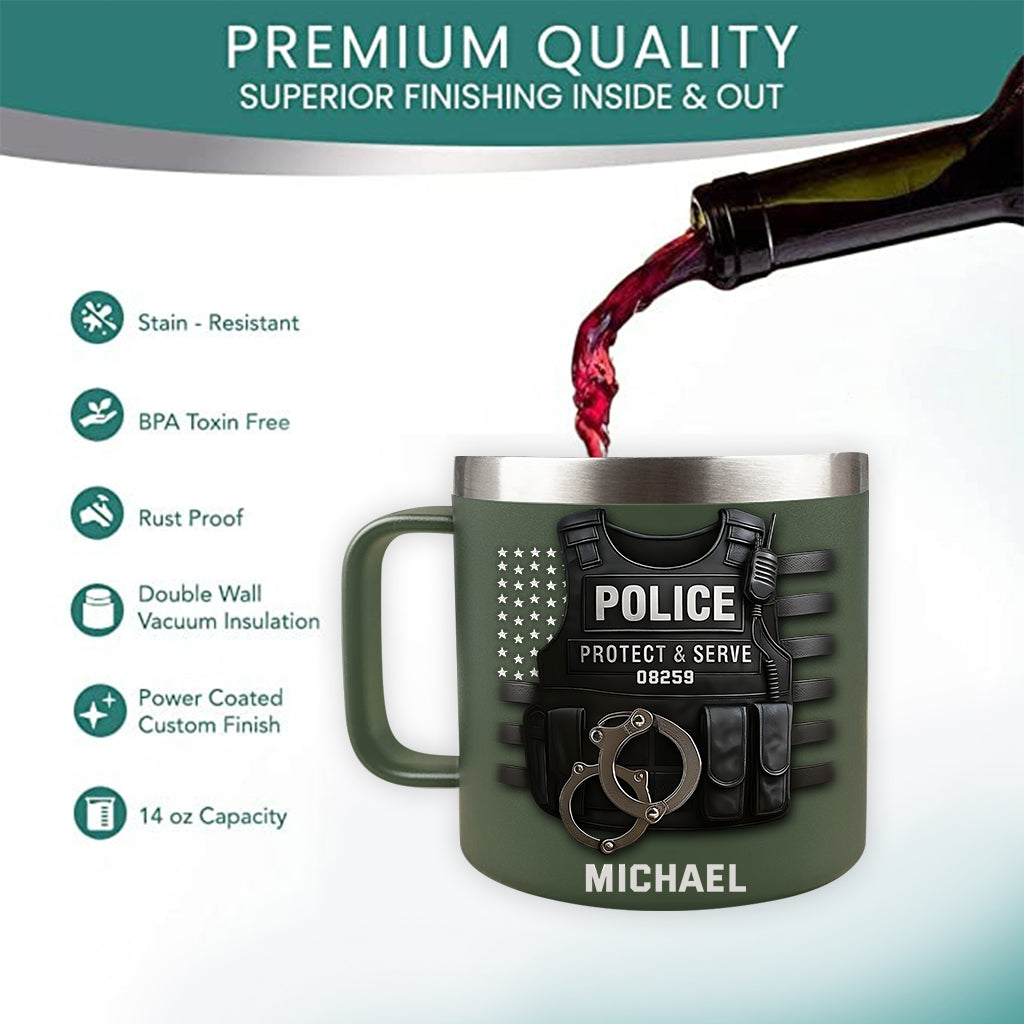 Schützen und Dienen – Personalisierter, isolierter Kaffeebecher für Polizeibeamte